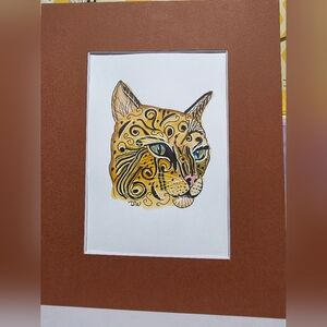 Hand Crafted Wild Cat Zentangle Artwork/matted